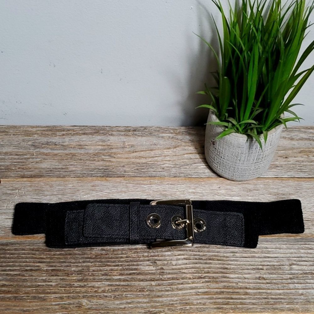 Michael Kors Black Logo and Fabric Stretch Belt